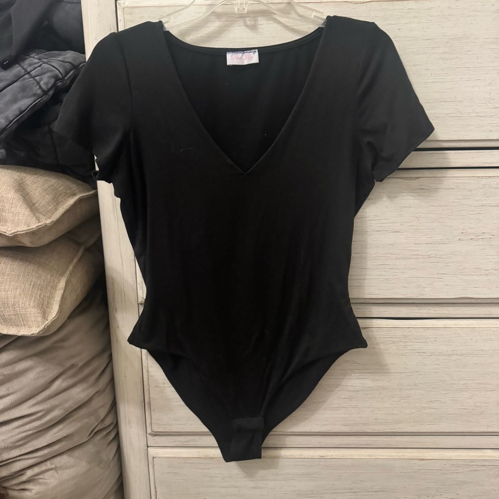 Pink Lily Black V-Neck Bodysuit